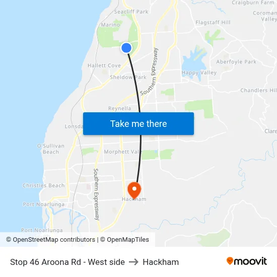 Stop 46 Aroona Rd - West side to Hackham map