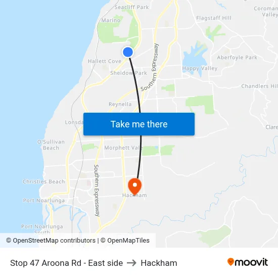 Stop 47 Aroona Rd - East side to Hackham map
