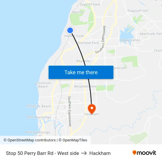 Stop 50 Perry Barr Rd - West side to Hackham map