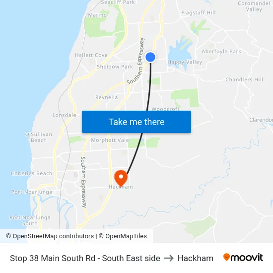Stop 38 Main South Rd - South East side to Hackham map