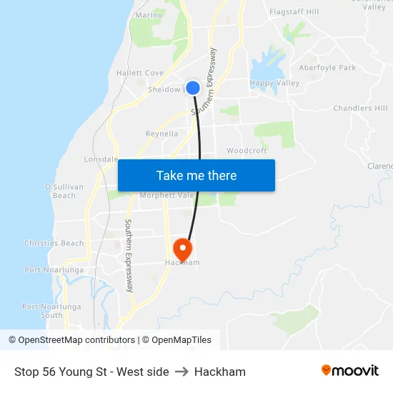 Stop 56 Young St - West side to Hackham map