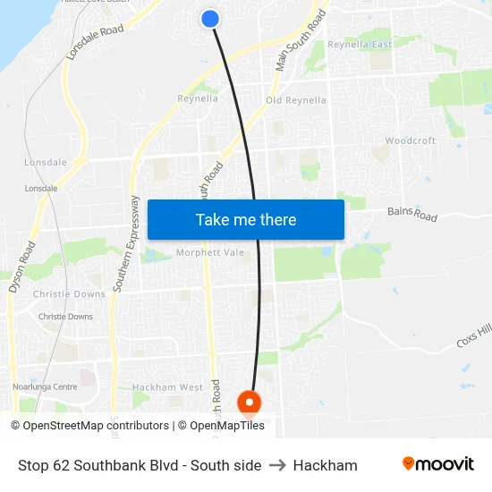 Stop 62 Southbank Blvd - South side to Hackham map