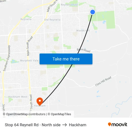 Stop 64 Reynell Rd - North side to Hackham map