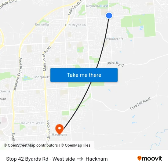 Stop 42 Byards Rd - West side to Hackham map