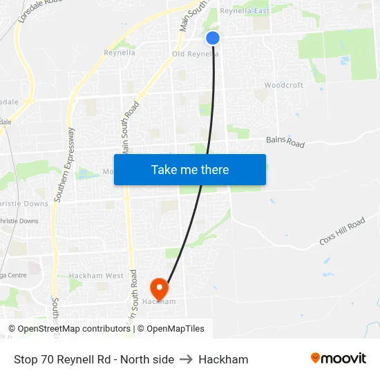Stop 70 Reynell Rd - North side to Hackham map