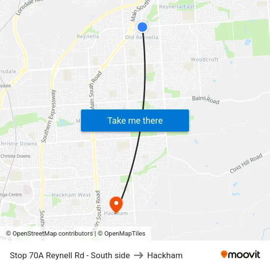 Stop 70A Reynell Rd - South side to Hackham map