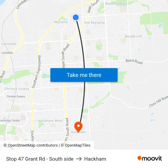 Stop 47 Grant Rd - South side to Hackham map