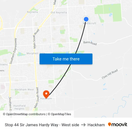 Stop 44 Sir James Hardy Way - West side to Hackham map