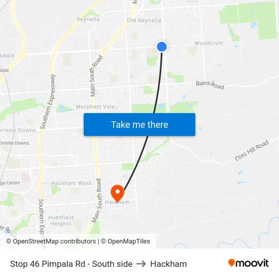 Stop 46 Pimpala Rd - South side to Hackham map