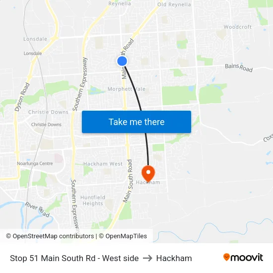Stop 51 Main South Rd - West side to Hackham map