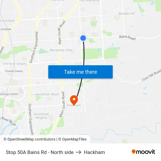 Stop 50A Bains Rd - North side to Hackham map