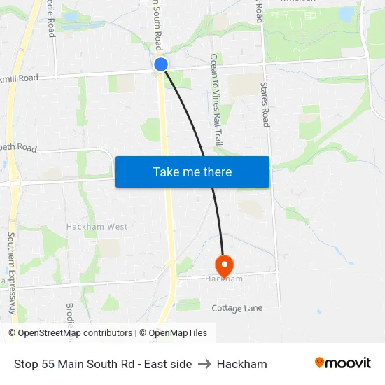 Stop 55 Main South Rd - East side to Hackham map