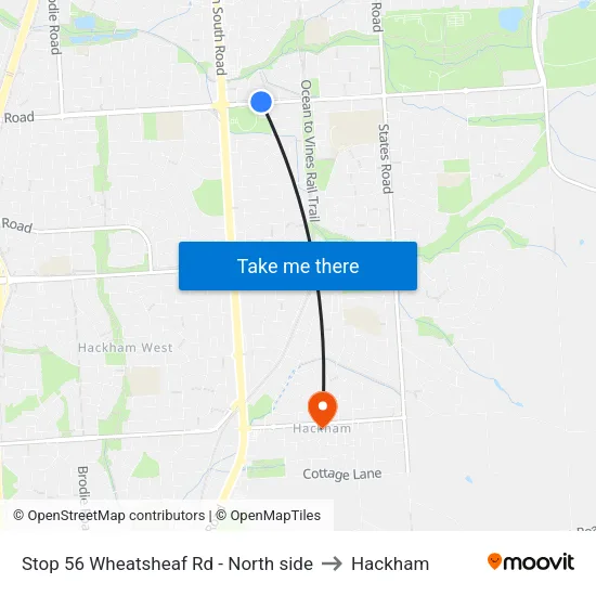 Stop 56 Wheatsheaf Rd - North side to Hackham map