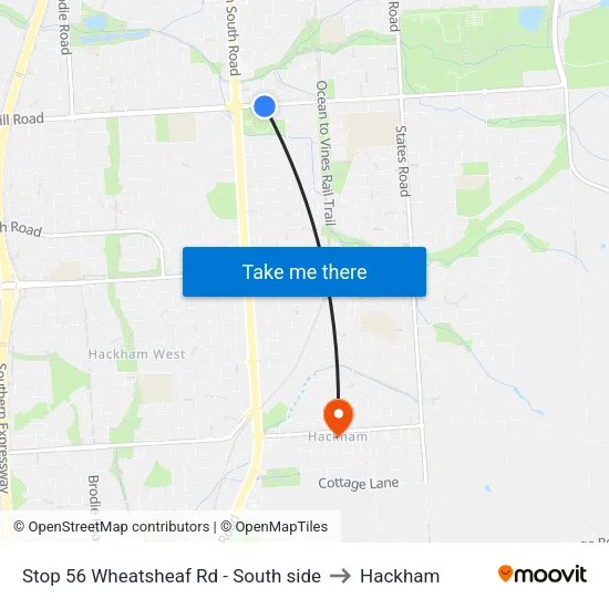 Stop 56 Wheatsheaf Rd - South side to Hackham map