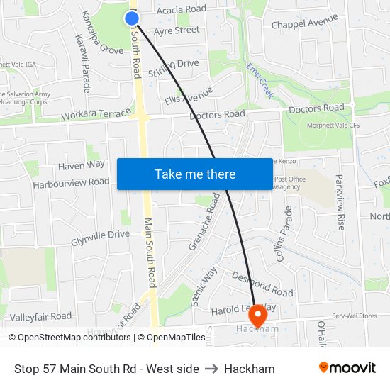 Stop 57 Main South Rd - West side to Hackham map