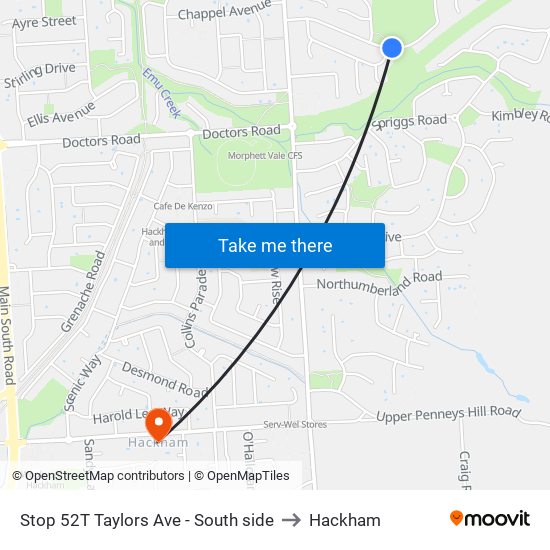Stop 52T Taylors Ave - South side to Hackham map