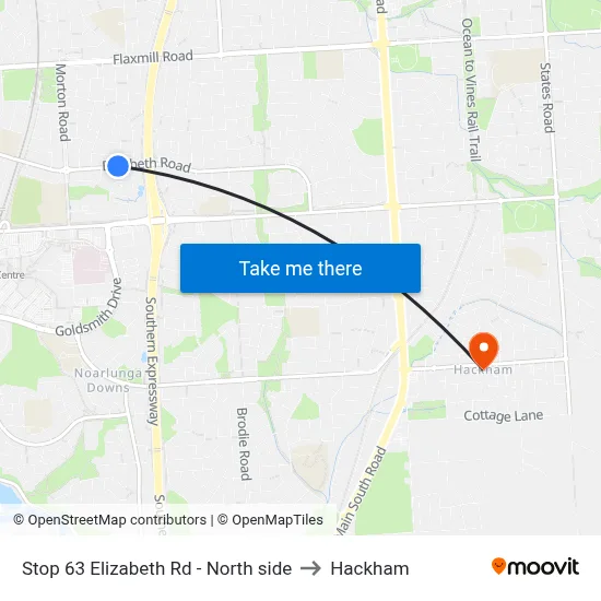 Stop 63 Elizabeth Rd - North side to Hackham map