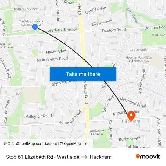 Stop 61 Elizabeth Rd - West side to Hackham map
