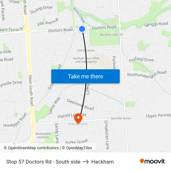 Stop 57 Doctors Rd - South side to Hackham map
