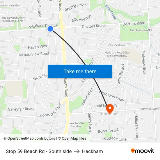 Stop 59 Beach Rd - South side to Hackham map