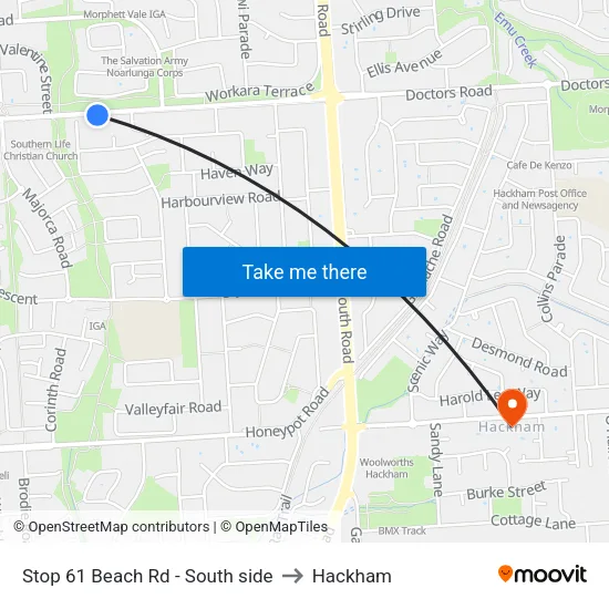 Stop 61 Beach Rd - South side to Hackham map