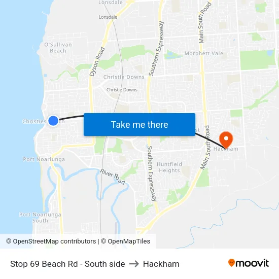 Stop 69 Beach Rd - South side to Hackham map