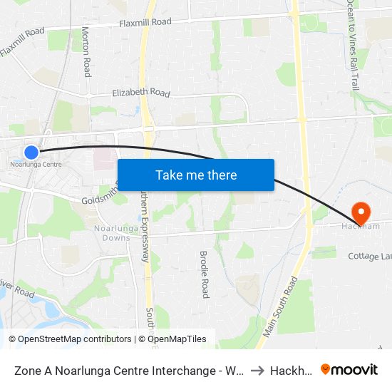 Zone A Noarlunga Centre Interchange - West side to Hackham map