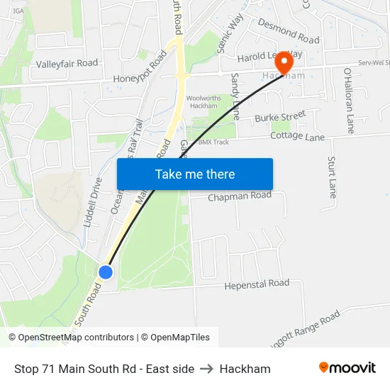 Stop 71 Main South Rd - East side to Hackham map
