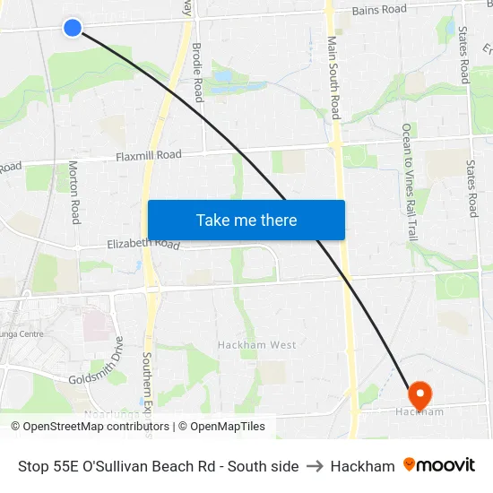 Stop 55E O'Sullivan Beach Rd - South side to Hackham map
