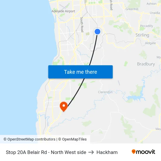 Stop 20A Belair Rd - North West side to Hackham map