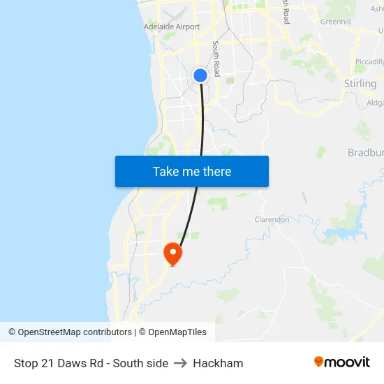 Stop 21 Daws Rd - South side to Hackham map