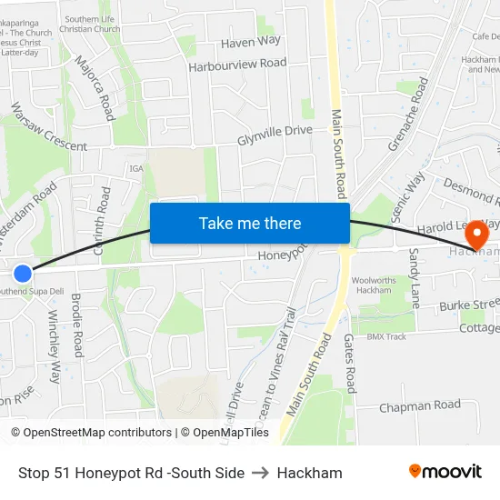 Stop 51 Honeypot Rd -South Side to Hackham map