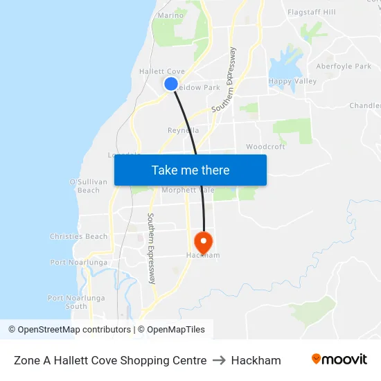 Zone A Hallett Cove Shopping Centre to Hackham map