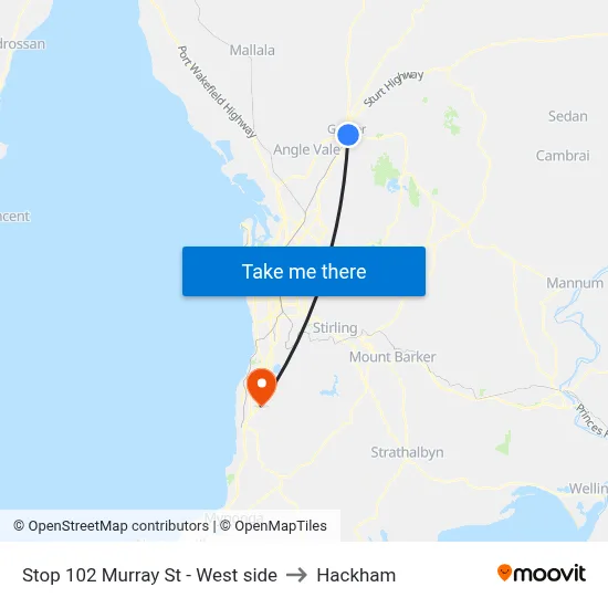 Stop 102 Murray St - West side to Hackham map