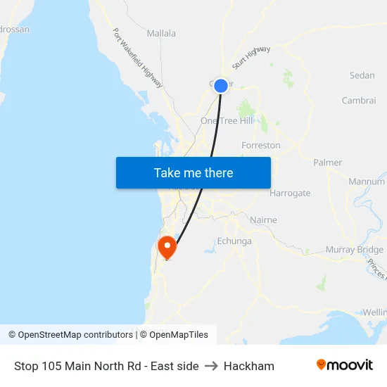 Stop 105 Main North Rd - East side to Hackham map