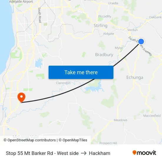 Stop 55 Mt Barker Rd - West side to Hackham map