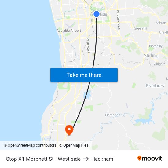 Stop X1 Morphett St - West side to Hackham map