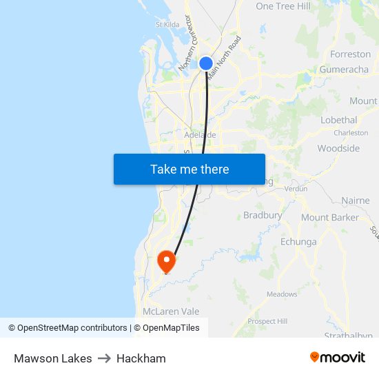 Mawson Lakes to Hackham map