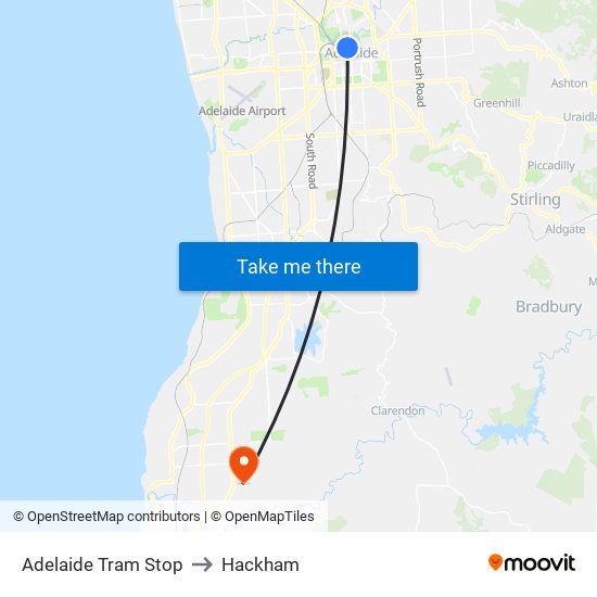 Adelaide Tram Stop to Hackham map