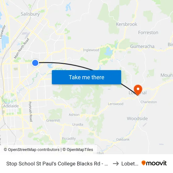 Stop School St Paul's College Blacks Rd - West side to Lobethal map