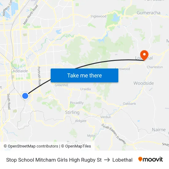 Stop School Mitcham Girls High Rugby St to Lobethal map