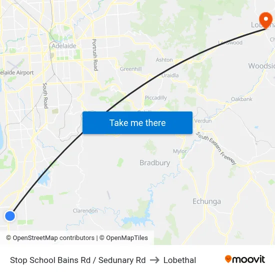 Stop School Bains Rd / Sedunary Rd to Lobethal map