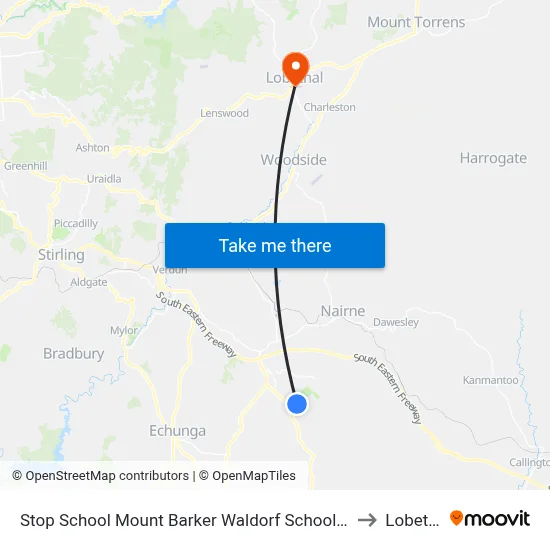 Stop School Mount Barker Waldorf School Sims Rd to Lobethal map