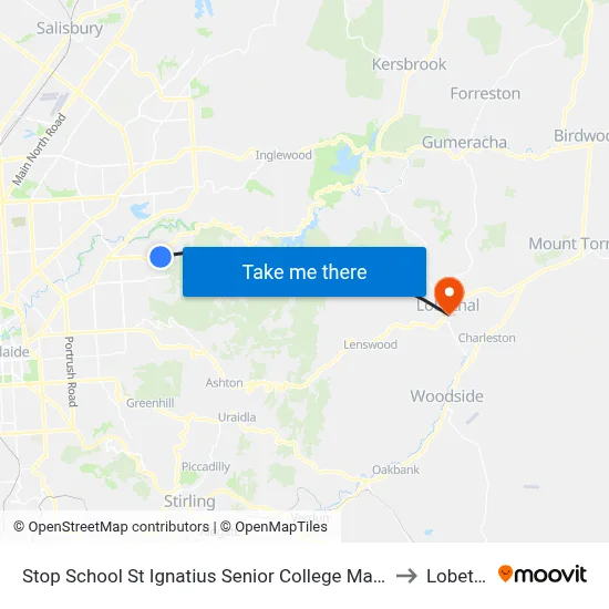 Stop School St Ignatius Senior College Manresa Ct to Lobethal map