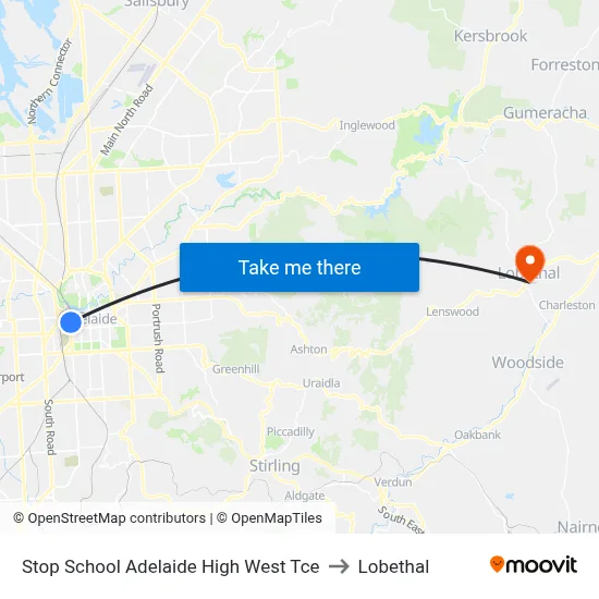 Stop School Adelaide High West Tce to Lobethal map