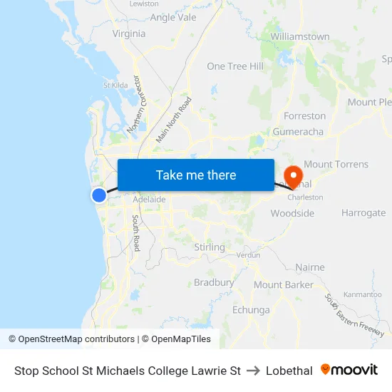 Stop School St Michaels College Lawrie St to Lobethal map