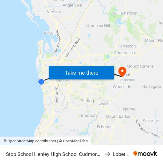 Stop School Henley High School Cudmore Tce to Lobethal map