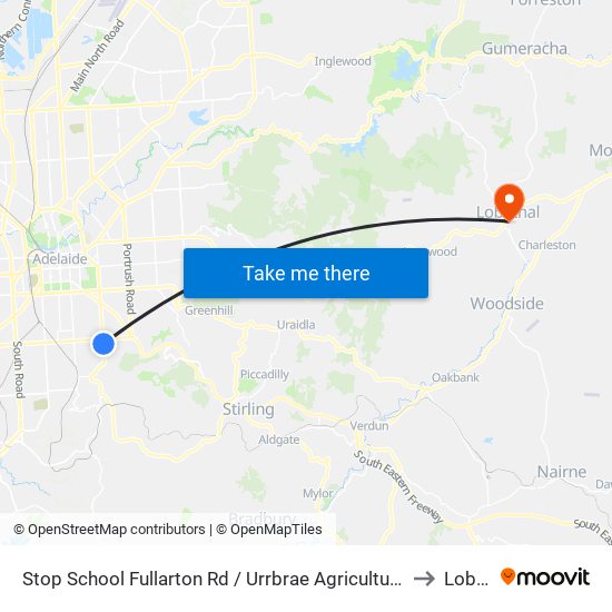 Stop School Fullarton Rd / Urrbrae Agricultural High School - West side to Lobethal map