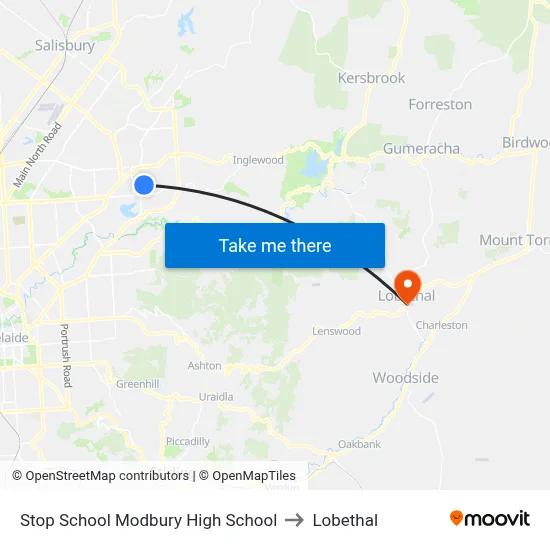 Stop School Modbury High School to Lobethal map