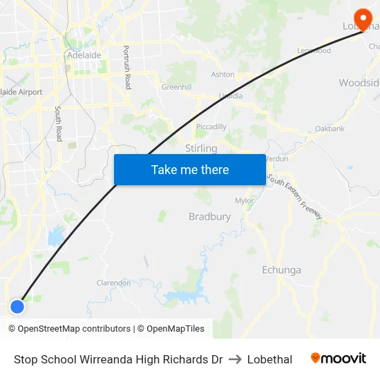 Stop School Wirreanda High Richards Dr to Lobethal map